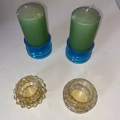 Buy Vintage Joblot Of Coloured Glass  Candle Holders With Candles , As Seen • 8.99£