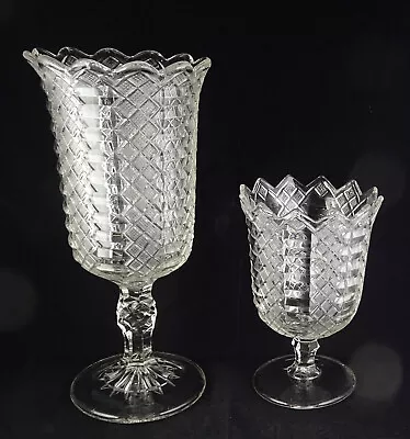 Buy Pr. Vintage EAPG Pressed Glass Celery Vases Ladder Style • 33.57£