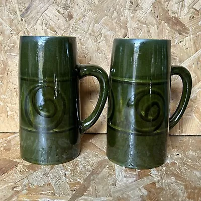 Buy 2 X Vintage 1960s Brixham Studio Pottery Tall Conical Coffee Mug Green 6  Tall • 17.99£