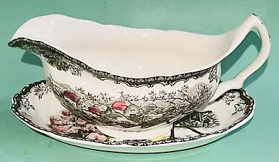 Buy Vintage Gravy Boat And Saucer Underplate, The Well Johnson Bros Friendly Village • 19.84£