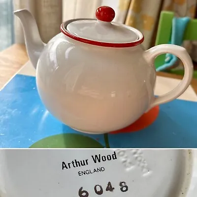Buy Arthur Wood Teapot Pottery Vintage Ceramic 80s Red White Nice Condition 6048 • 10£
