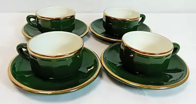 Buy Vintage APILCO France Dark Green And Gold Espresso Cup & Saucer X 4 • 9.99£