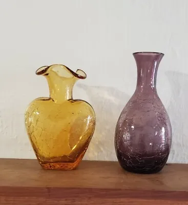 Buy 2 Crackle Glass Bud Vases  Golden Yellow 5  And Amethyst Purple 6  • 18.90£