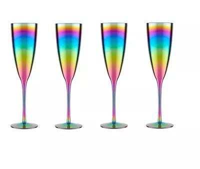 Buy Vintage Set Of 4 Aurora Rainbow Effect Champagne Wine Crystal Glasses 290 Ml • 37.99£