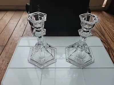Buy Crystal Clear Glass Stemmed Candle Holder Taper Candlestick Unknown Pattern • 14.99£