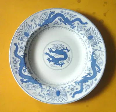Buy 1853 MINTON BLUE & WHITE CHINESE DRAGON & BIRD SOUP PLATE BOWL Approx 10 In • 20£