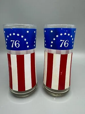 Buy 2 1976 Vintage Libbey USA American Flag Glass Red/White/Blue Stars Stripes 6.5  • 17.26£