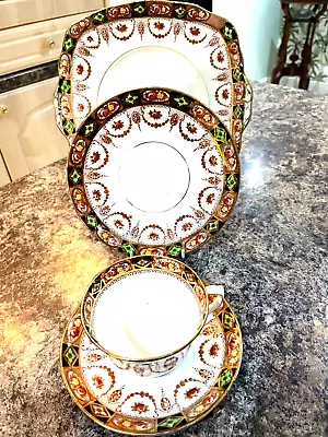 Buy Royal Albert Crown China Cake Plate And A Trio Date 1896-1910 • 7.99£