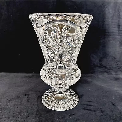 Buy Large Crystal Vase Pedestal Clear Cut Glass Pinwheel Design Vintage 21cm Height • 19.95£