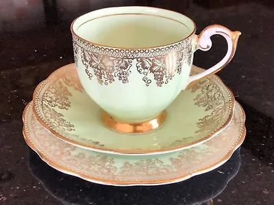 Buy Green And Gold China Tea Cup, Saucer And Side Plate -Queen Anne Pattern 4322 • 14.50£