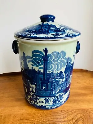 Buy XL Victoria Ware Ironstone Flow Blue Lidded Storage Jar Italian Scene 33cm • 29.99£