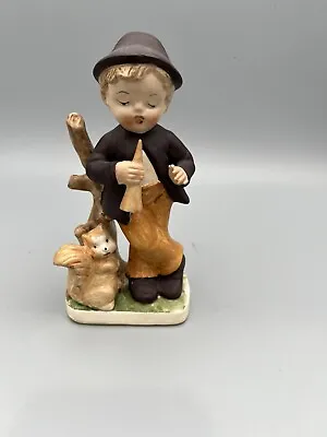 Buy Vintage Ceramic Porcelain Hummel Goebel-like Boy With Flute Horn And Squirrel • 6.61£