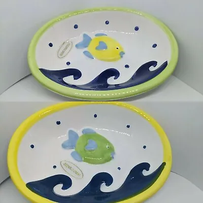 Buy Fish Soap Dish - Hand Painted Pottery Bathroom Toilet Nautical Yellow Or Green • 6.45£