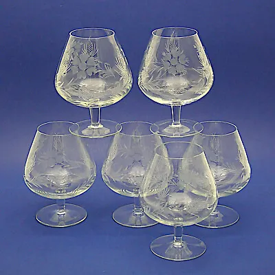 Buy Six Large Floral Cut & Etched Crystal Brandy Balloons/Glasses - 16cm/6.25  High • 49.99£