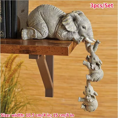 Buy 3pcs Cute Elephant Figurine Mother Hanging Two Babies Small Statue Ornament • 20.64£