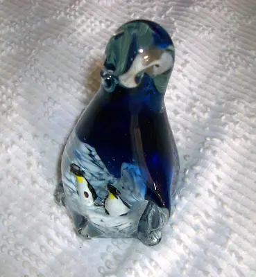 Buy Murano Style Cobalt Art Glass Standing 5  Mother Penguin With Babies Paperweight • 9.01£
