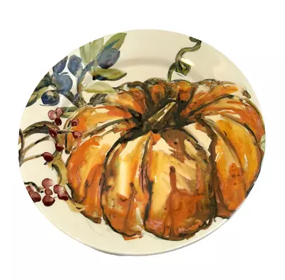 Buy Pottery Barn Pumpkin Salad Luncheon Plate 7 3/4  Stoneware Watercolor Multicolor • 11.38£