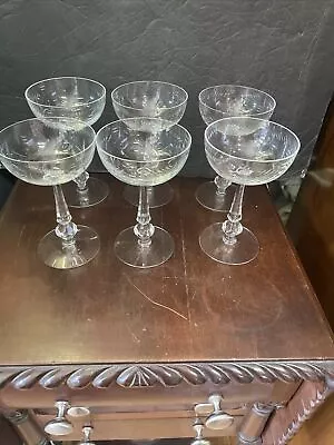 Buy Vintage Etched Elegant Glass La Coupe Glasses Glass Set Of 6  • 72.05£