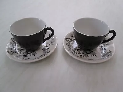 Buy Ridgway / Alfred Meakin Black Cups And Saucers In The Parisienne Design X 2 • 16.50£