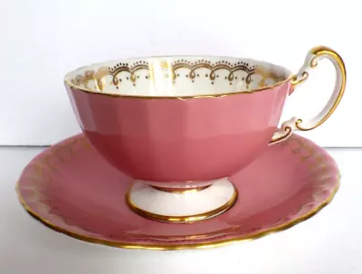 Buy Aynsley Tea Cup & Saucer Golden Oats Bone China Pink Gold Scroll Trim England • 33.18£