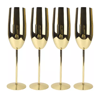 Buy 1/2/4PCS Brushed Gold Champagne Wine Flutes Glasses Stainless Steel Shatterproof • 9.89£