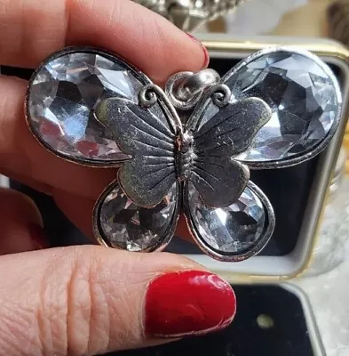 Buy Butterfly Large Crystal Glass Silver-tone Pendant! • 8.95£
