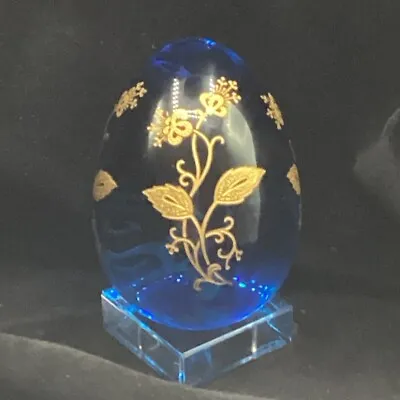 Buy Baccarat France Blue Crystal Egg Gold Floral Design With Base Marked • 237.18£