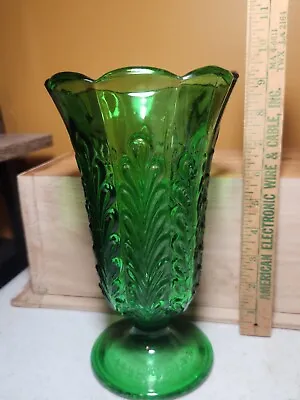 Buy 60's Vintage Signed EO Brody Glassware 9  Emerald Green Floral Vase • 24.01£