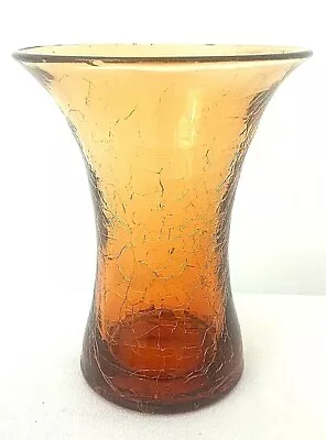 Buy Crackle Glass Vase Vintage Amber MCM 6  Tall X 5.75  Wide Heavy • 18.90£