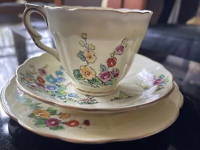 Buy Vintage Crown Staffordshire Hollyhocks Trio Cup Saucer And Side Plate, Wavy Edge • 21£