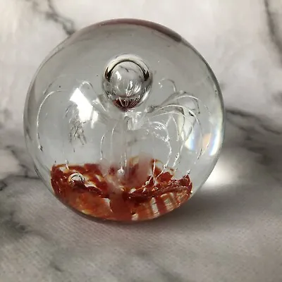 Buy Vintage Art Glass Paperweight Bubble White Orange • 11.99£