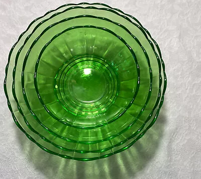 Buy Vintage Green Flashed Glass Nesting Mixing Bowls Scalloped Edge Set Of 4 • 18.97£