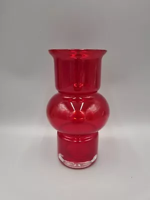 Buy Riihimaki / Riihimaen Lasi Oy Red Glass Vase, Hooped, Finland, MCM. • 45£
