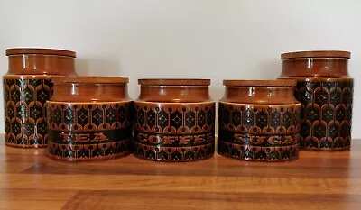 Buy Set Of 5 X Vintage Hornsea Heirloom Brown Ceramic Kitchen Storage Jars PLZ READ • 19.99£