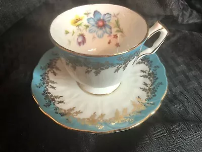 Buy Vintage Aynsley Cup & Saucer Set Bone China England Turquoise Blue Gold Teacup • 23.52£