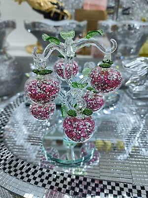 Buy Glass Sparkle Ornament Bling Crushed Diamond Decorative Crystal Pink Apple Tree • 24.99£