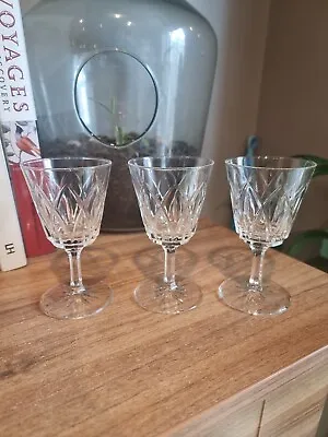 Buy 3 X Vintage Pressed Clear Glass Cross Cut Wine Glasses - 5  • 7£