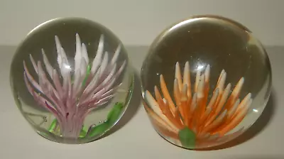 Buy Two Glass  Vintage Small Paperweights Flowers Chrysanthemum • 4.90£