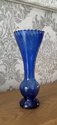 Buy Stunning Vintage Empoli Cobalt Blue And White Swirl Art Glass Vase Optic.  27cm • 13£