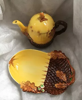 Buy Burleigh Ware Vintage Pixie Acorn Teapot And Matching Side Plate • 40£