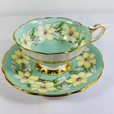 Buy Vintage Royal Stafford Cup And Saucer Dogwood Green Made In England Flowers • 33.61£