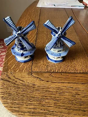 Buy Hand Painted Pair Of Delft Windmills In Excellent Condition 110mm High • 5£