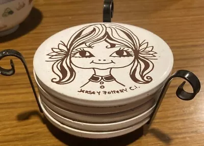 Buy Vintage Jersey Pottery Coasters X5 Girl Faces 1970’s Style. • 10.99£