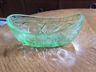 Buy Vintage  Cut Green Depression Glass Boat Shaped Bowl/Dish • 7.50£