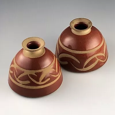 Buy DUNCAN WOODS - PAIR Vintage Studio Pottery Agate Ware Stoneware Vase 1970s • 12.99£