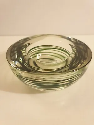 Buy Heavy Green Swirl Art Glass Bowl Tealight Scandinavian • 25£