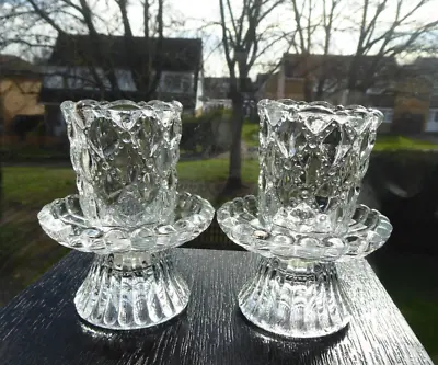 Buy Pair Of Vintage Embossed Glass Candle Holders • 15£