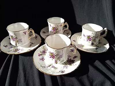 Buy 4x Victorian Violets Hammersley Bone China Teacups & Saucers VGC • 28.95£