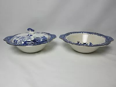 Buy Collectible Burleigh Ware Blue And White Willow Pattern 2 Tureens With 1 Lid • 15£