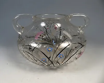 Buy Bohemian Fritz Heckert Crackle Glass Vase With Enamel Decoration • 95£